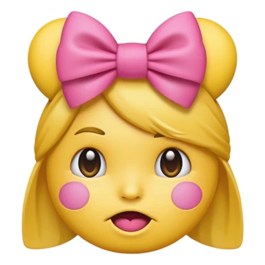 Pouting yellow face emoji with pink bow on head sticker