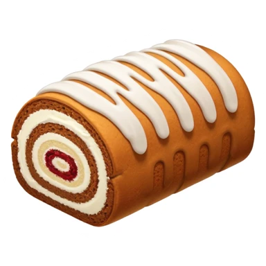 Brown cake roll with white drizzle frosting on top sticker