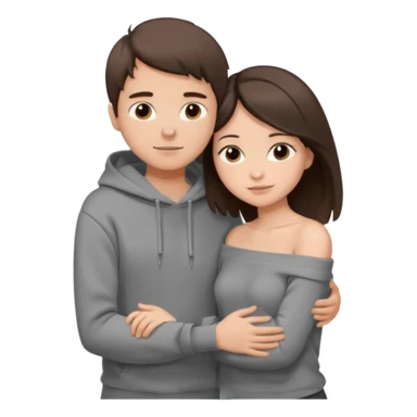 парень брюнет с короткой стрижкой в сером худи, обнимает девушку брюнетку с длинными прямыми волосами в коричневой кофте со спущенными плечами, sticker