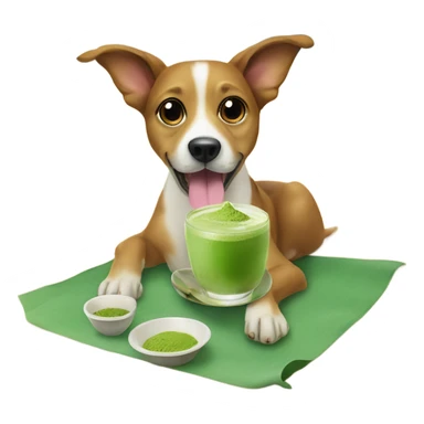 Dog with two legs drinking a matcha on the beach sticker