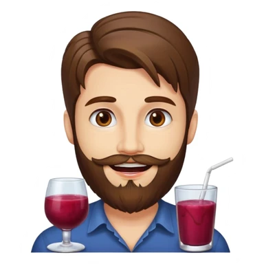 bust man long brown hair brown eyes medium beard white skin with berry juice stained lips grin sticker