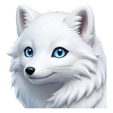 Cinematic Noble Arctic Fox Portrait Emoji, Poised and regal, with a compact, agile build and a luxurious, pure white Fur accented by a subtle hint of icy blue, deep-set soulful piercing eyes, Simplified yet sharp and sophisticated features, highly detailed, glowing with a soft, dignified glow, high shine, intelligent and cunning, stylized with an air of arctic elegance, focused and attentive, soft glowing outline, capturing the essence of a watchful and confident fox, so majestic it feels as though it could dash out of the screen with effortless authority! sticker