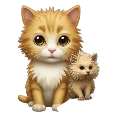 a small kitten with a bow and a large hedgehog with a laptop sticker