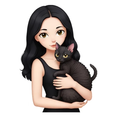 Long black hair beautiful girl wearing a tight hug a Devon Rex sticker