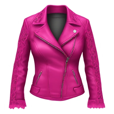 Realistic isolated open magenta feminine fashion leather jacket with hot pink lace. sticker