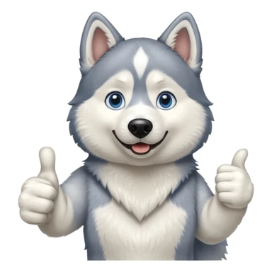 A husky dog with blue eyes doing a thumbs up sticker