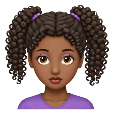 emoji sucking its lips in with one eyebrow up and the other one down dark skin and curly hair in one ponytail with eyelashes up to her hair sticker