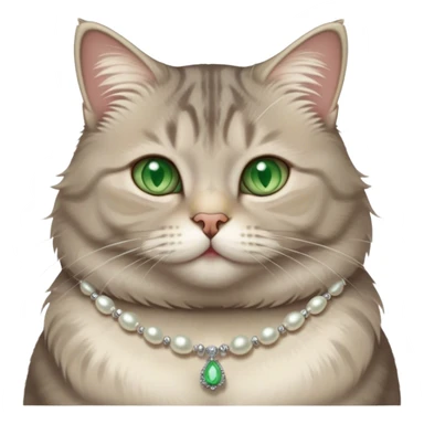 fluffy, slightly chubby, light grey tabby cat with green eyes, white tummy, and a pearl necklace  sticker