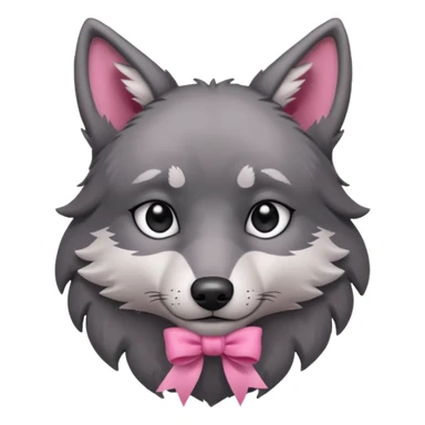 Pleading sad Face cute dark grey wolf with a pink ribbon on his ear head sticker