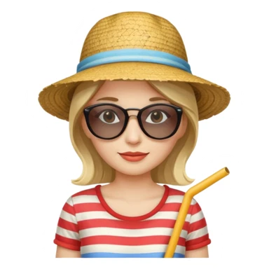 woman with striped clothing sun glasses and straw hat sticker