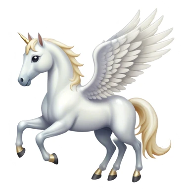 "Create a Pegasus emoji with white wings, a sleek horse body, and a magical glow. Add soft gradients and subtle sparkles for a mythical touch." sticker
