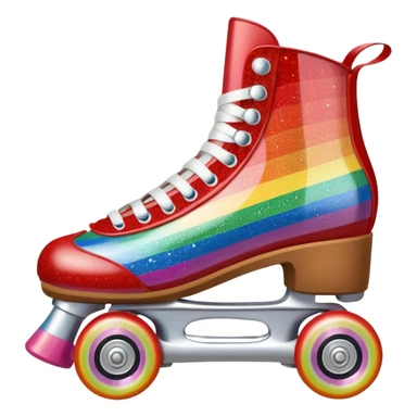 red vintage glitter roller skate with a white leather boot, rainbow stripes glitter sticker