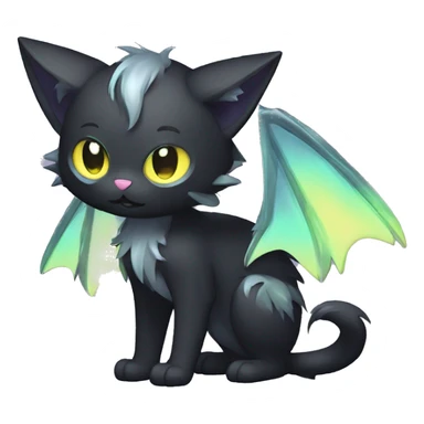 Shiny Shy Cool Punk Black beautiful fantasy Kawaii Ethereal Sona Fakemon-cat-animal with edgy bat-wings-ears Full Body sticker