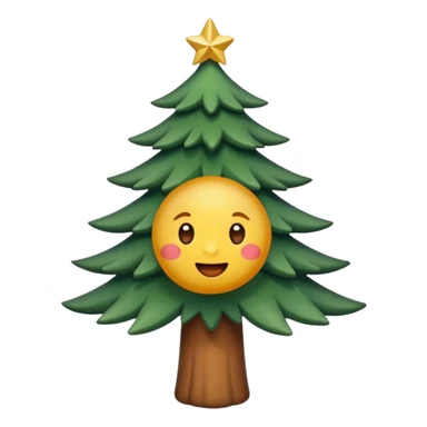 Un emoji représentant un petit sapin stylisé, sans bouche, avec deux grands yeux de biche brillants couleur cannelle. Style minimaliste, mignon et expressif, comme un sticker ou un emoji moderne. Fond parfaitement transparent, haute qualité, bien centré. sticker