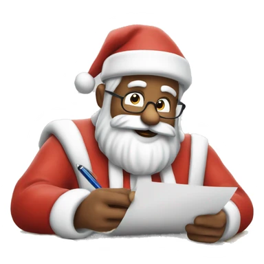 Father Christmas is sitting on a desk, writing something down on a sheet of paper, solving complicated math puzzles  sticker