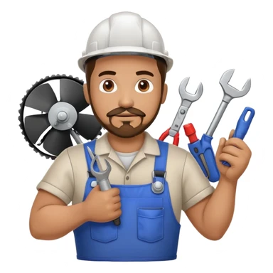 Hispanic HVAC technician with goatee beard as an action figure logo holding HVAC tools in his hands sticker