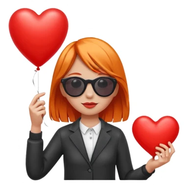 orange hair girl with sun glasses holding red heart balloon sticker