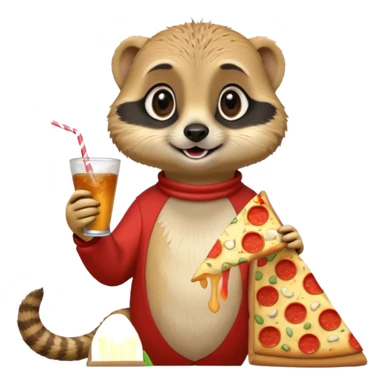 Playful meerkat eating pizza and drinking soda sticker