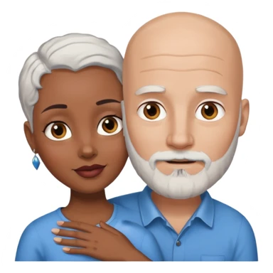 Talk bald white man with a white beard and blue eyes lovingly holding a black woman with brown eyes and grey hair sticker
