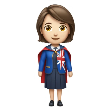 superhero female headteacher with short straight brown hair and blue dress and union jack cape  sticker
