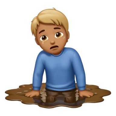 apple style emoji of a man who has fallen face down into a puddle, licking the puddle with his back up sticker