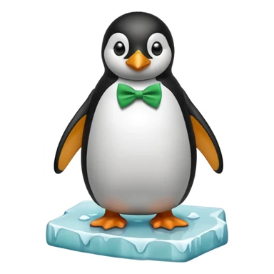 penguin, green bow tie, standing on small ice melting block sticker