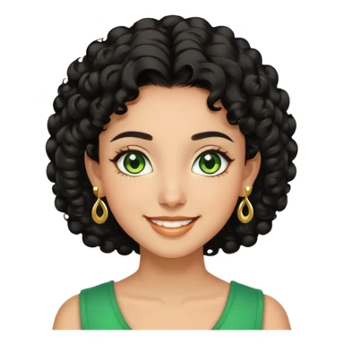 girl showing happiness, medium skin tone, short curly black hair, gold earrings, green eyes Minimal emoji showing happiness, medium skin tone, short curly black hair, gold earrings, green eyes sticker