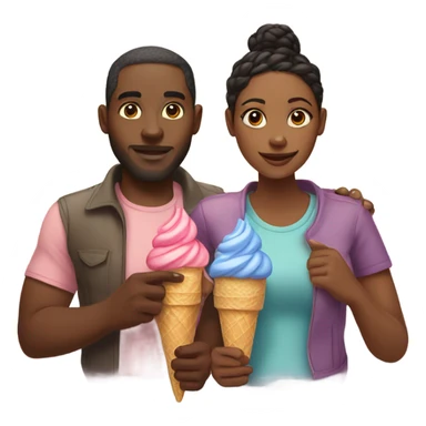Black couple holding hands and eating ice cream sticker
