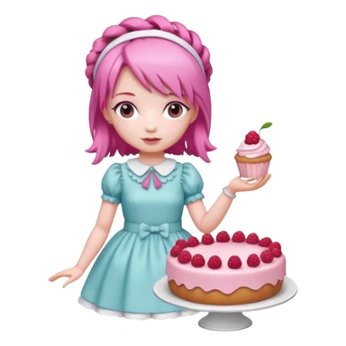 Isolated detaile illustration modern raspberry torte doll figurine full body with pink hair and a pink berry hairband standing sticker
