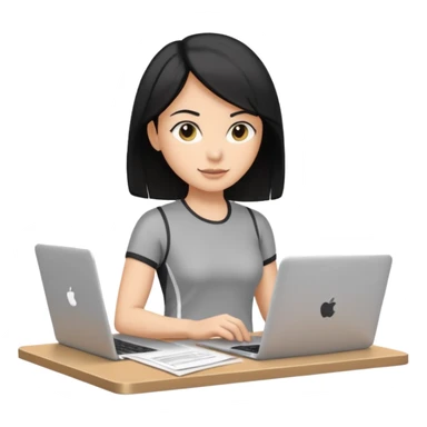 short white lady with black shoulder length hair who is a runner, used to be a teacher, and works remotely through a laptop as a documents engineering manager. sticker