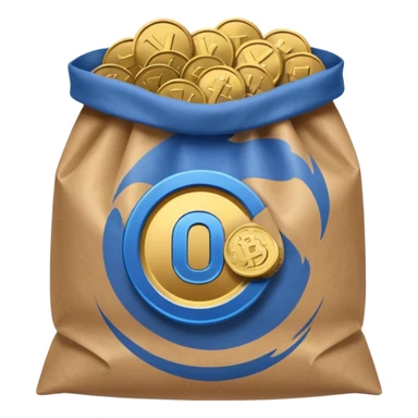 blue coins inside a brown bag  sticker