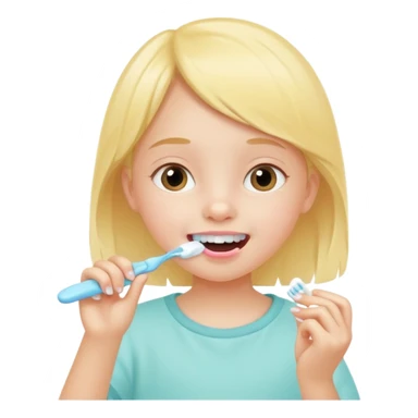 little girl brushing her teeth, pastel portrait, bright nourishing morning atmosphere, soft focus sticker