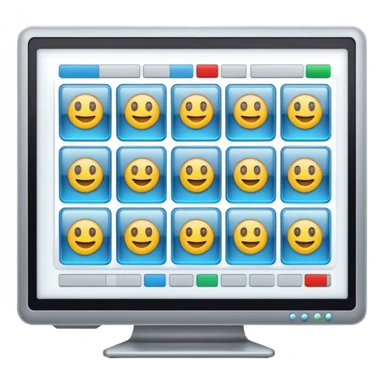 Create an emoji for UX/UI design. Show a computer screen displaying a user interface with buttons, sliders, and a design grid. Include elements like a cursor or design tool to symbolize the design process. Use modern, professional colors. Make the background transparent. sticker