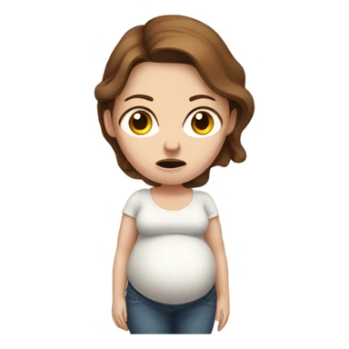 Uncomfortable and angry white pregnant woman with brown hair sticker