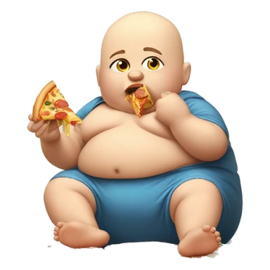 Fat bald baby eating a lot of McDonald’s and pizza sitting in a pile of unhealthy food sticker