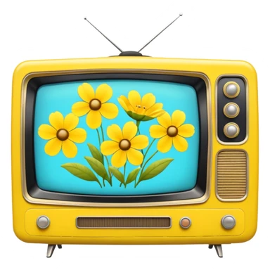 Yellow flowers on a vintage tv  sticker