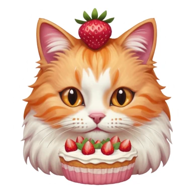 Close-up portrait of a fluffy cat eating a strawberry cake, pink cream on its nose and whiskers, detailed fur texture, soft natural light, shallow depth of field, high resolution, cute and candid moment
, sticker