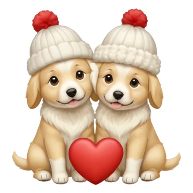 2 English cream golden retrievers cuddling with winter hats and heart in between them. Make them pale dogs . Less cartoon and no hands holding heart just a heart in between  sticker