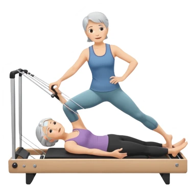 Gray haired woman doing Pilates on reformer sticker