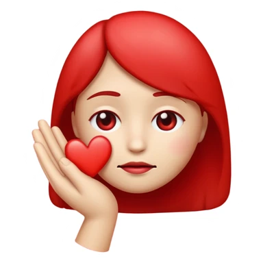A red emoji that is sad and has a hand making a heart sticker