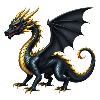 a golden dragon with two legs and two wings and one tail and black wings sticker