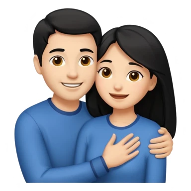 An emoji of a happy couple, the woman has long black hair and a light brown skin tone, while the man has short black hair and a white skin tone. They are in a romantic pose, expressing love and joy with warm facial expressions and affectionate gestures. sticker