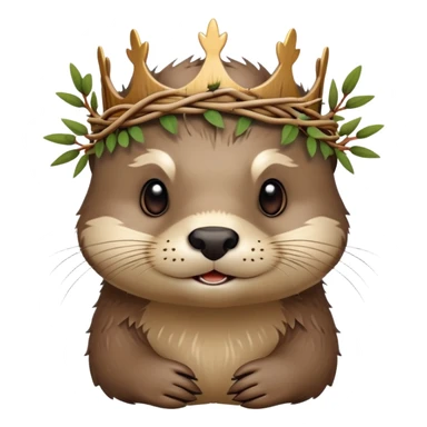 cute confused otter face with natural twisted thorny bramble branches wrapped around head, wooden Crown of thorns sticker