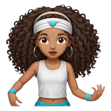 Dancing brown girl with long darn brown curly hair with headband hip hop sticker