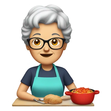 Grandma with dark hair and glasses cooking sticker