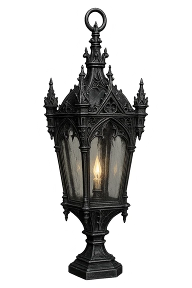 gothic lantern, black and silver, ornate and dramatic, no background sticker