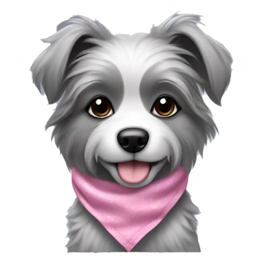 cute girl dog with fluffy grey fur and black tips on her ears darker grey/black fur around eyes and a cute pink bandana  sticker