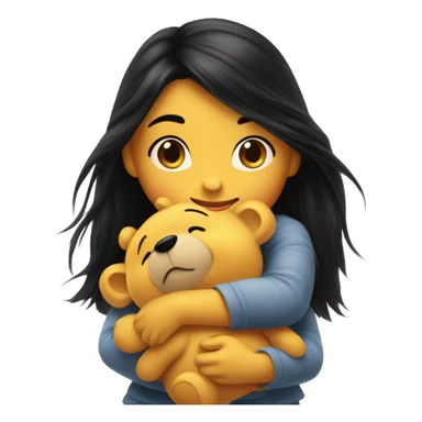 pretty long black haired girl hugging winnie the pooh sticker