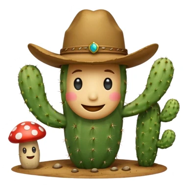 Make a cactus that has this smily face “😁” and a cowboy hat and holding shrooms sticker