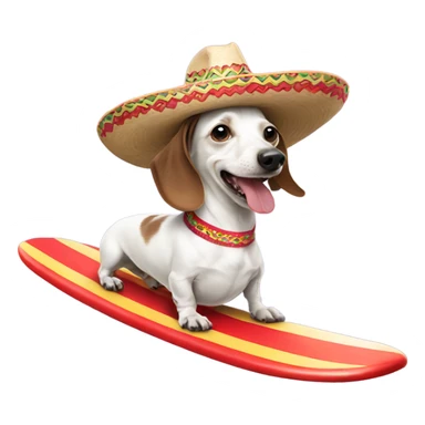 White Dachshund surfing with a Mexican hat  sticker